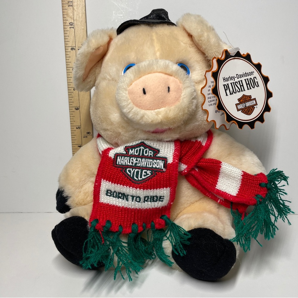 Vintage Harley Davidson Hog 1997 Piggy Plush Born to Ride Christmas Scarf EUC